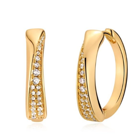 Valloey Rover 14K Gold Plated Dainty Diamond Cubic Zirconia Boho Huggie Hoop Ear - Picture 1 of 4